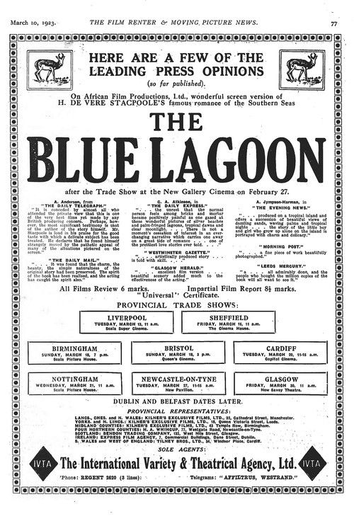 The Blue Lagoon (1923) poster