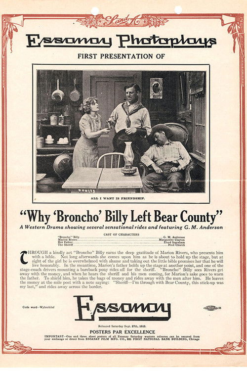Why Broncho Billy Left Bear County (1913) poster